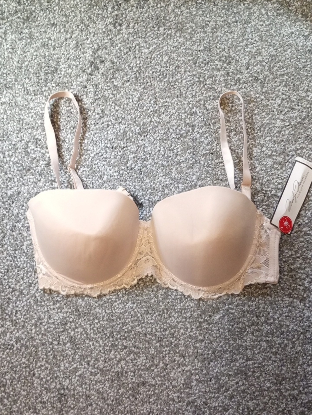 Women's Size 38C Marilyn Monroe Beige Strapless Lace-Trim T-Shirt Bra